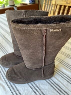 BearPaw Brown Suede Tall Shearling Boots Women’s 8